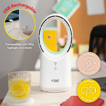 Russell Hobbs RHBLDLUSB25 White Compact Wireless Desk Fan image 7