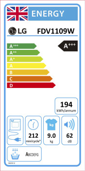 LG V11 FDV1109W EcoHybrid™ 9kg Tumble Dryer image 12